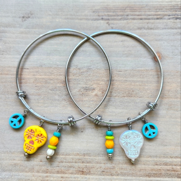 None Jewelry - Handmade Sugar Skull Charm Bracelet Set of 2